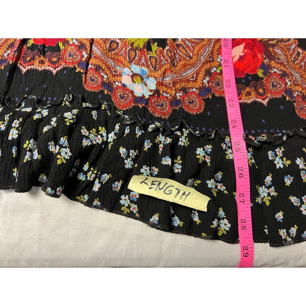 Bila Womens XL Boho Retro Floral Paisley Crinkle Rayon Ruffle Tunic Top Festival - Picture 8 of 9